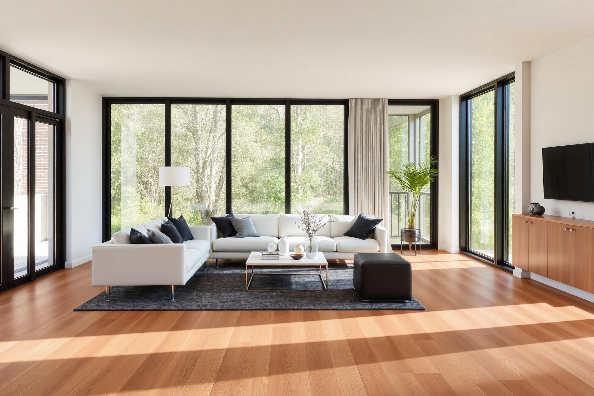 Modern living room with luxury wood-look flooring